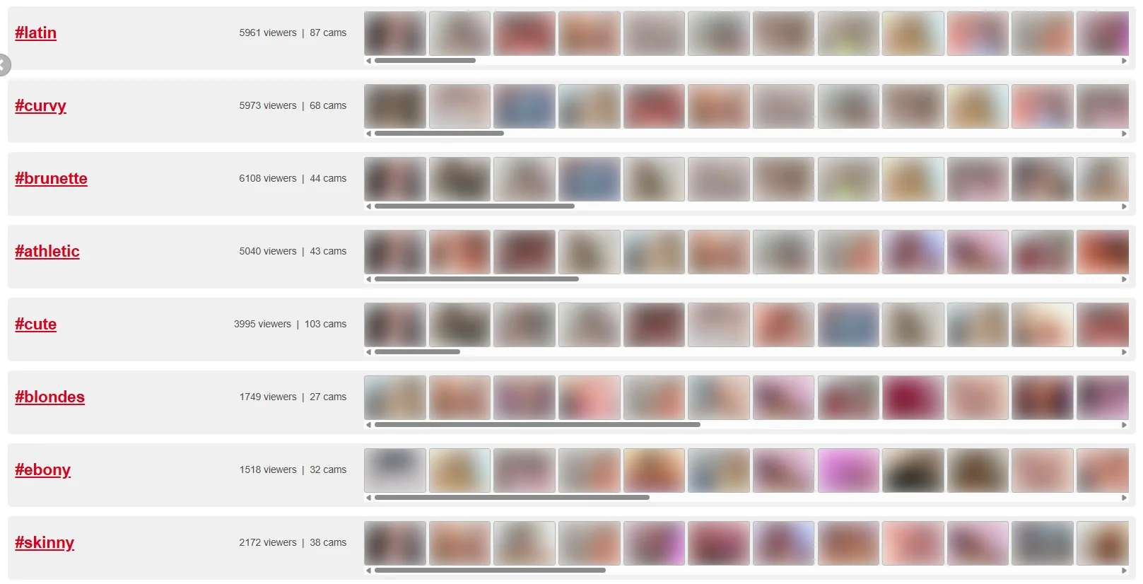 Category filters and hashtag search panel